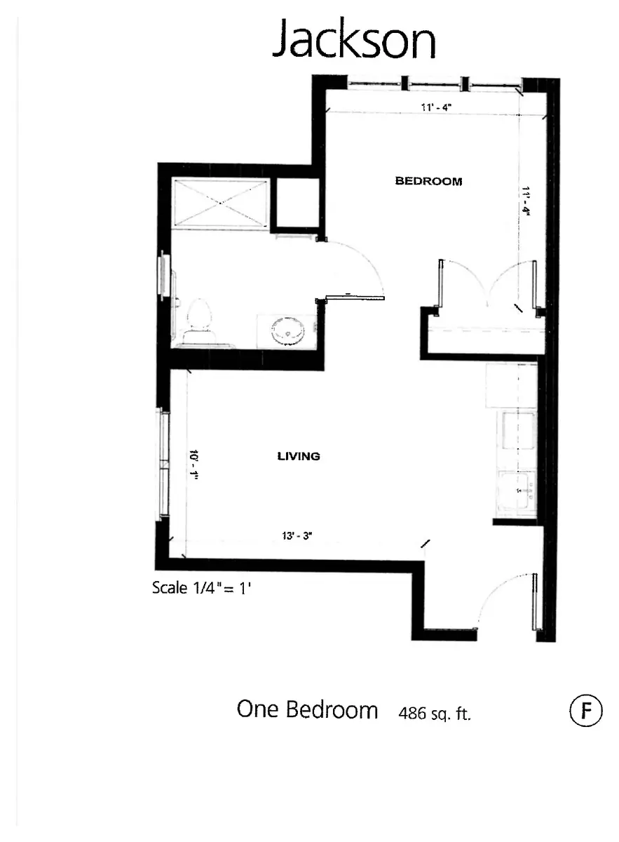Jackson floor plan, 486 sq ft