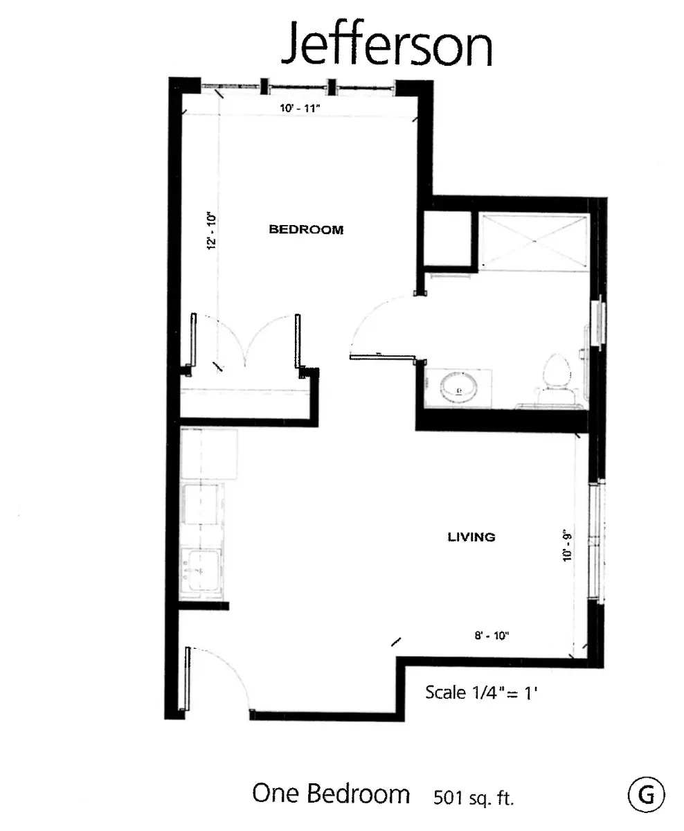 Jefferson floor plan, 501 sq ft