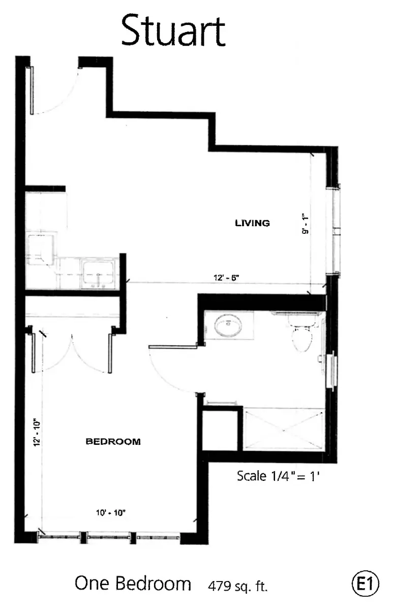 Stuart E1 floor plan, 479 sq ft