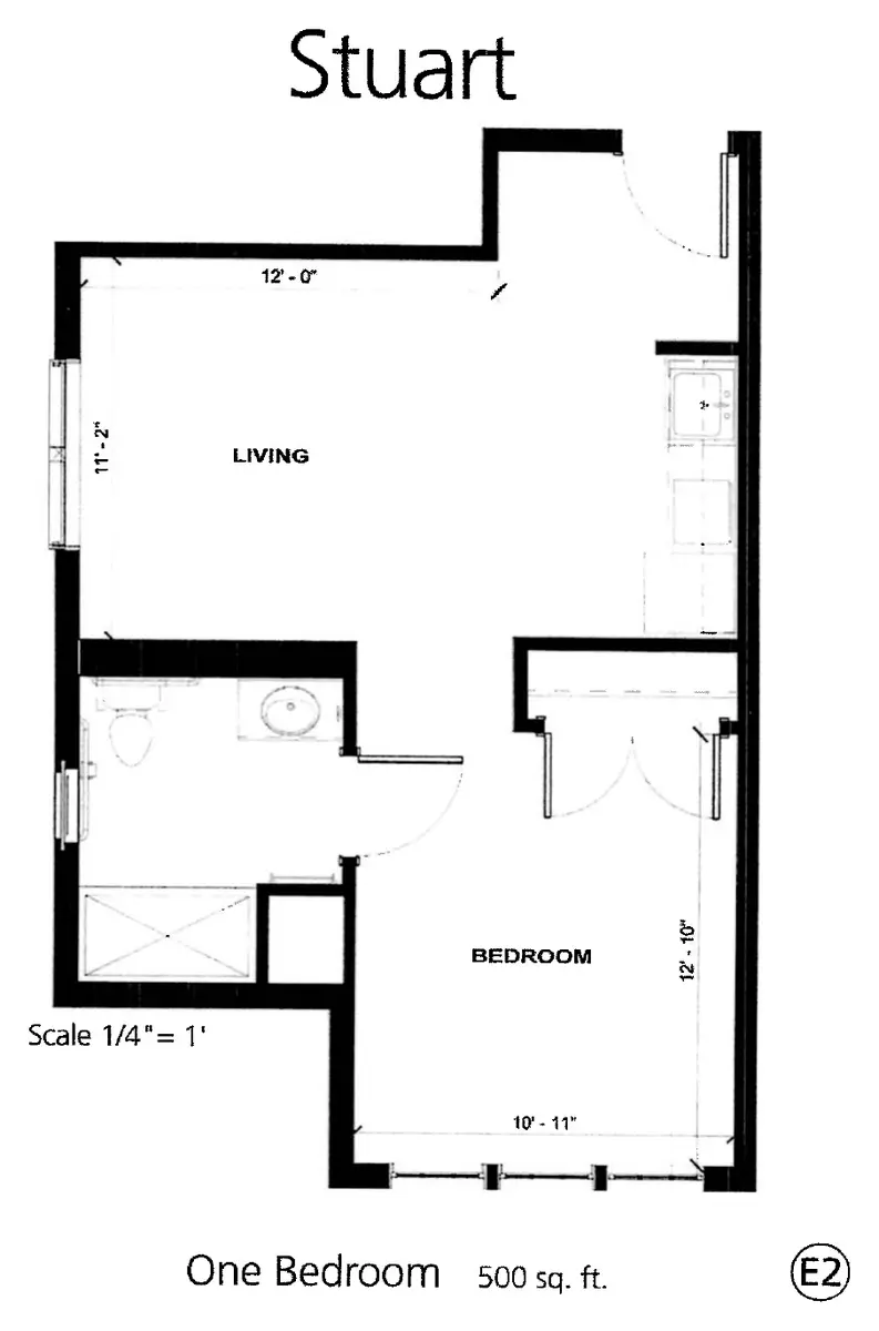 Stuart E2 floor plan, 500 sq ft