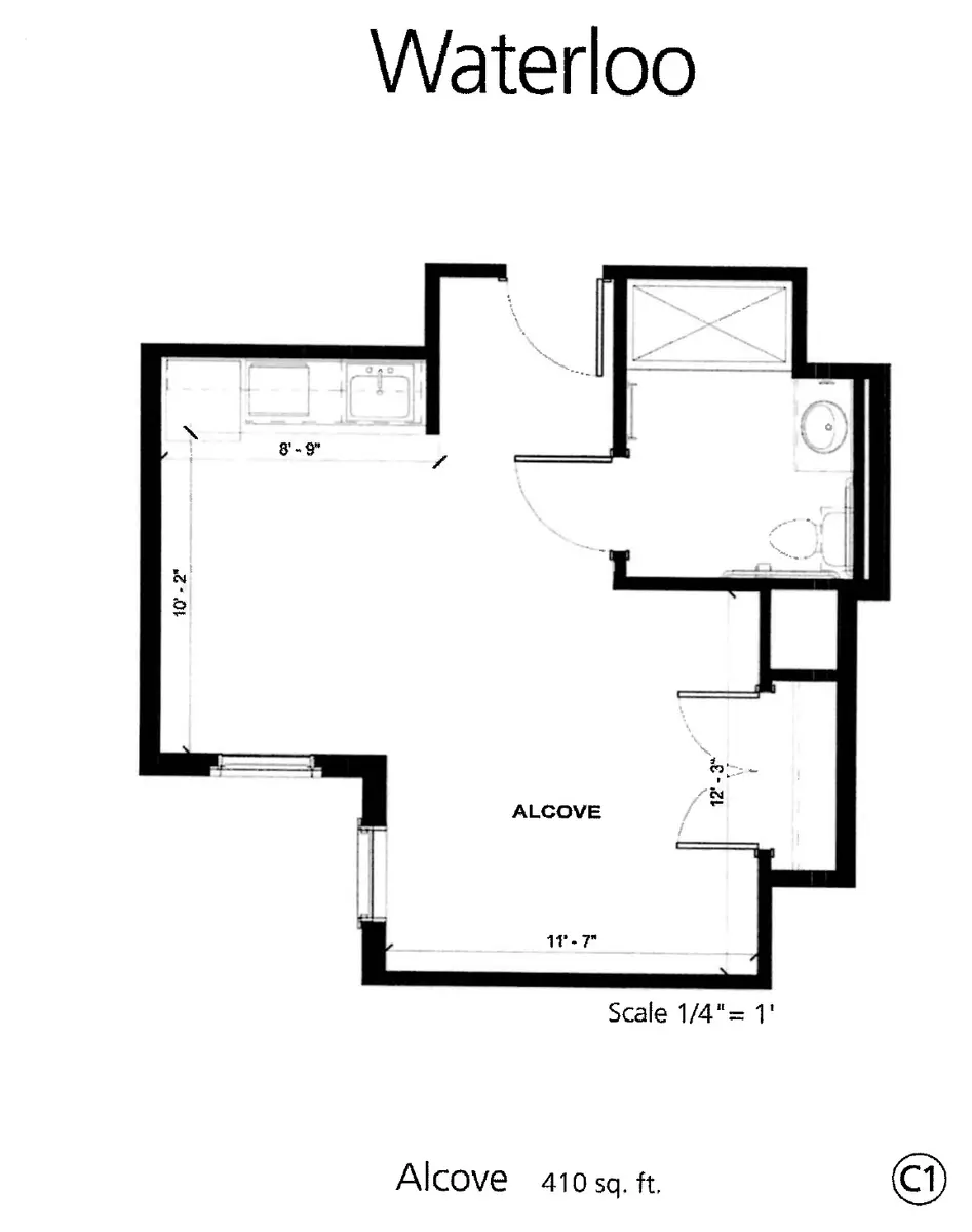 Waterloo C1 floor plan, 410 sq ft