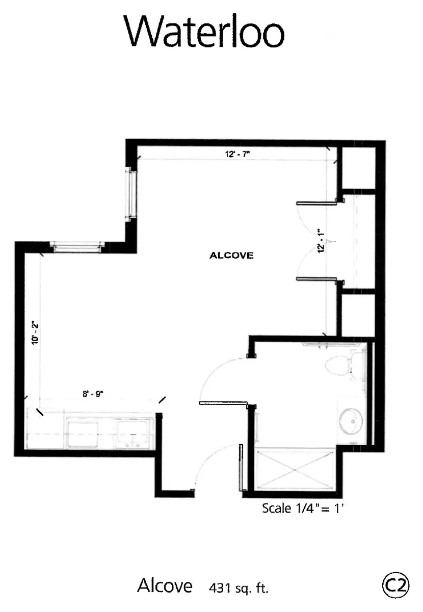 Waterloo C2 floor plan, 431 sq ft
